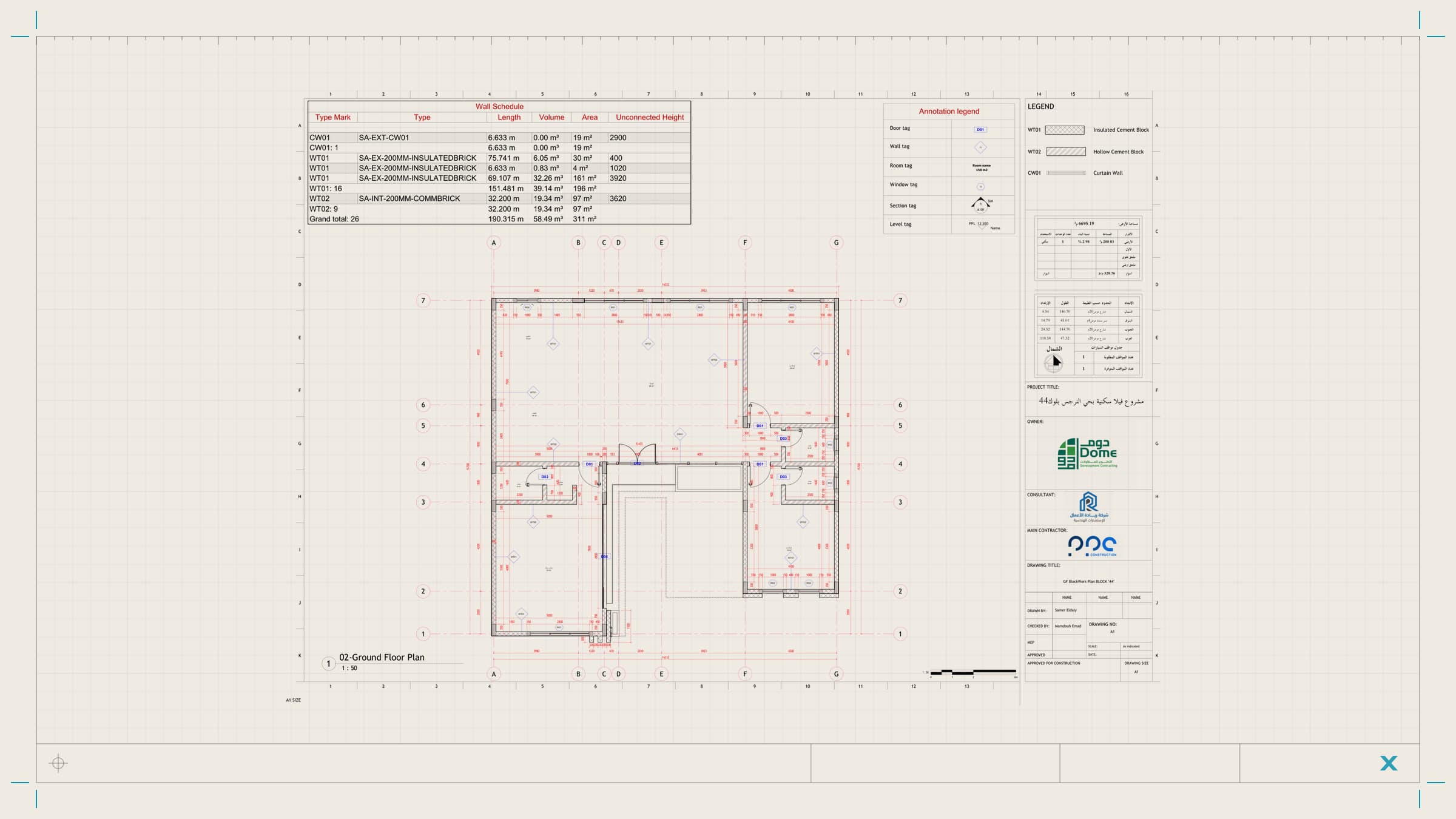 Blockwork plan and wall schedule