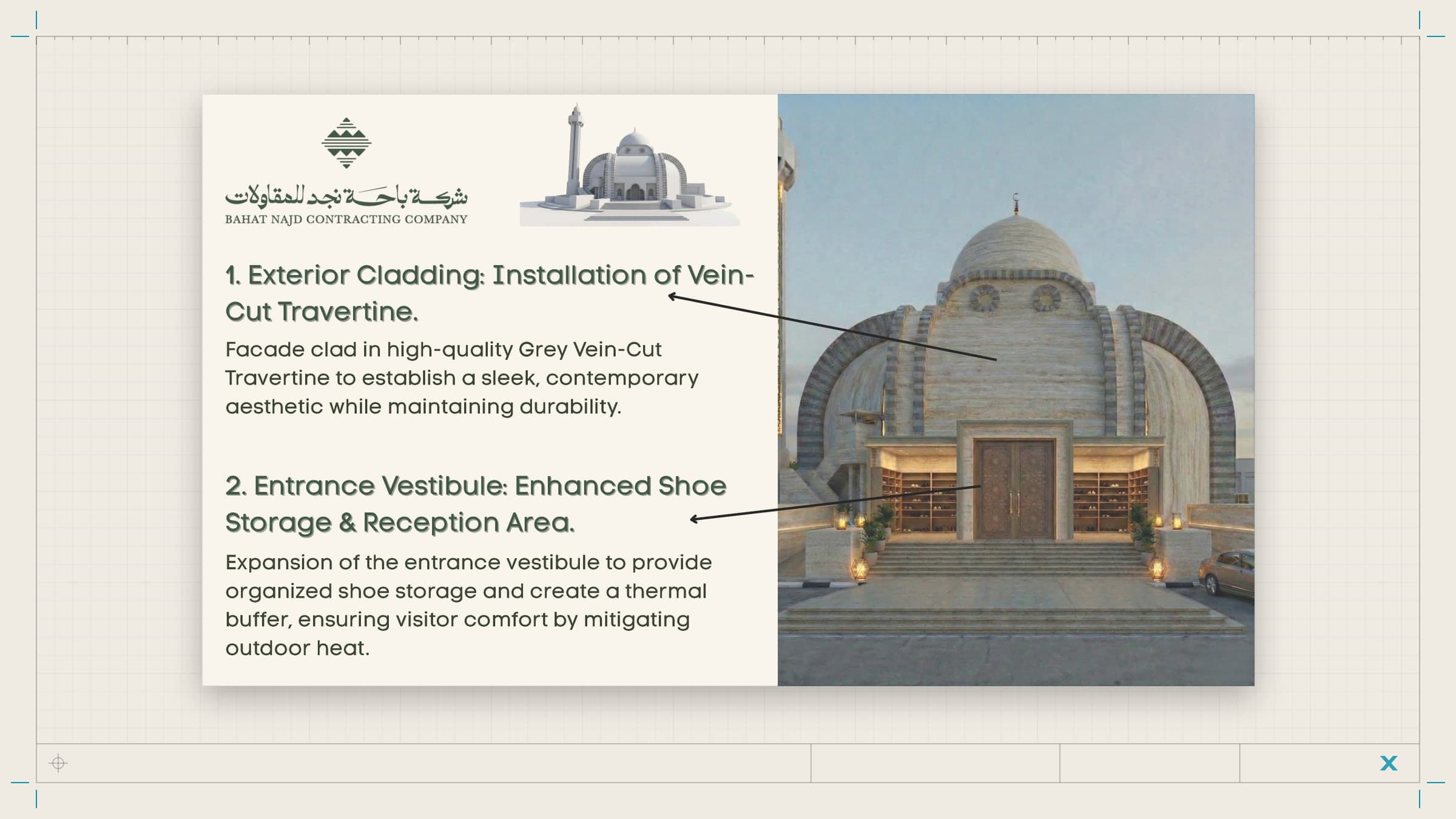 Cladding and entrance